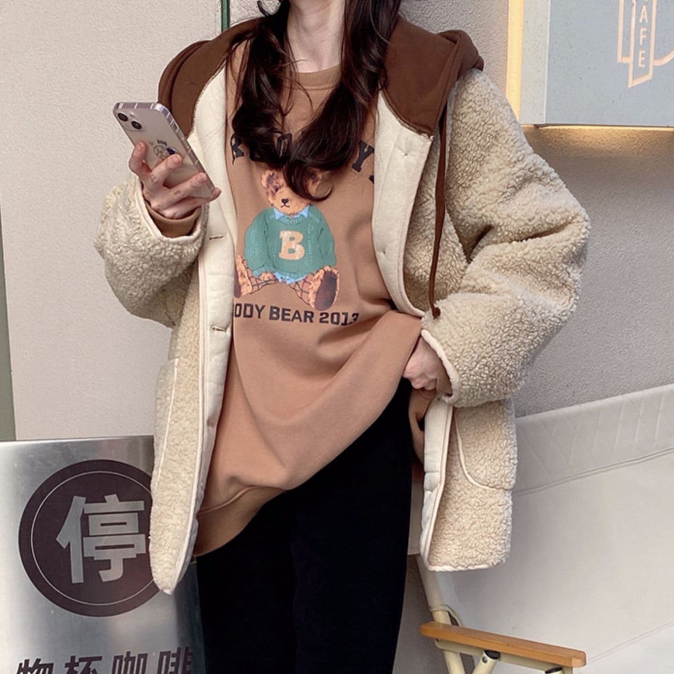 가을 겨울철 레트로 두꺼운 양털 재킷 한국 출퇴근 외국 가스 캐주얼 루즈핏 까마귀 트렌드 맨위 여성 이미지 4