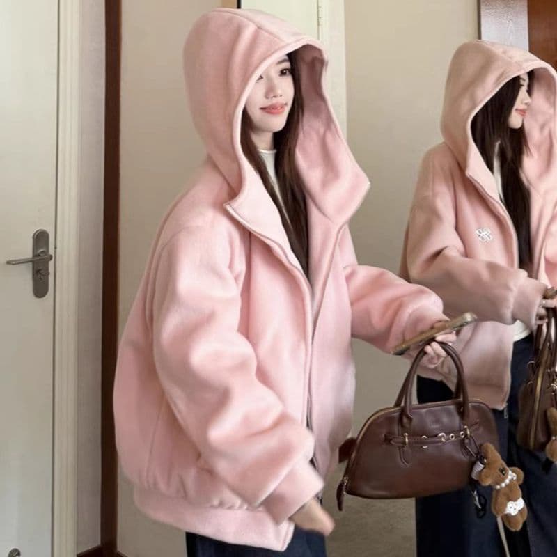 핑크색 후드 여성 가을 겨울철 새로운 폭발 한 부서 고유 한 아름다운 자이언트 잘 생긴 두꺼운 모피 재킷 이미지 4