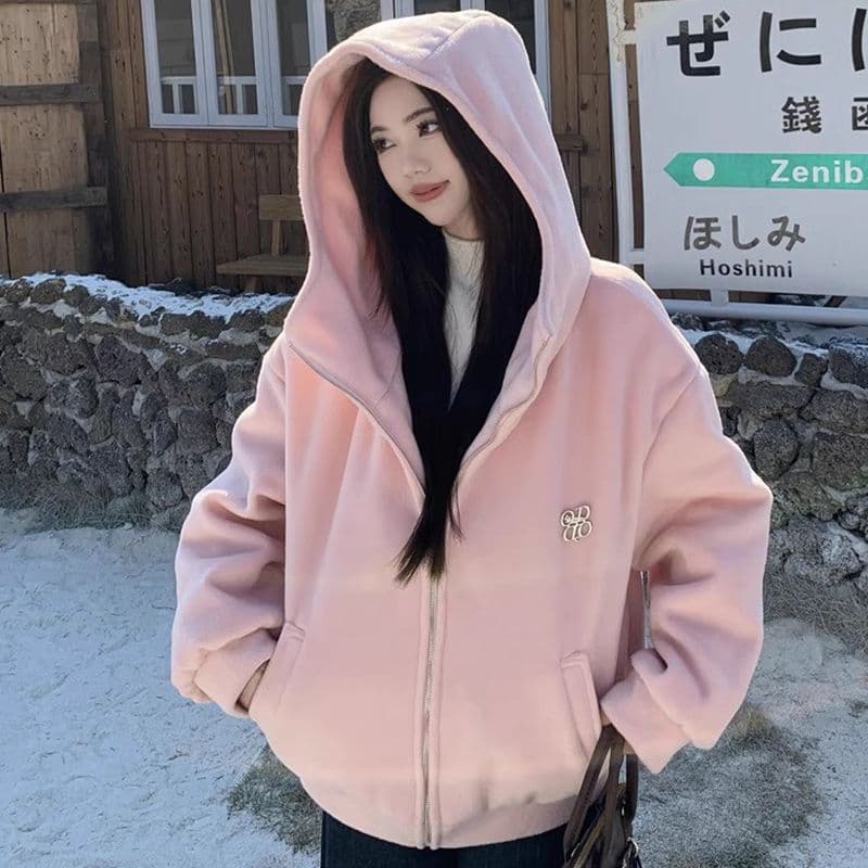 핑크색 후드 여성 가을 겨울철 새로운 폭발 한 부서 고유 한 아름다운 자이언트 잘 생긴 두꺼운 모피 재킷 이미지 5