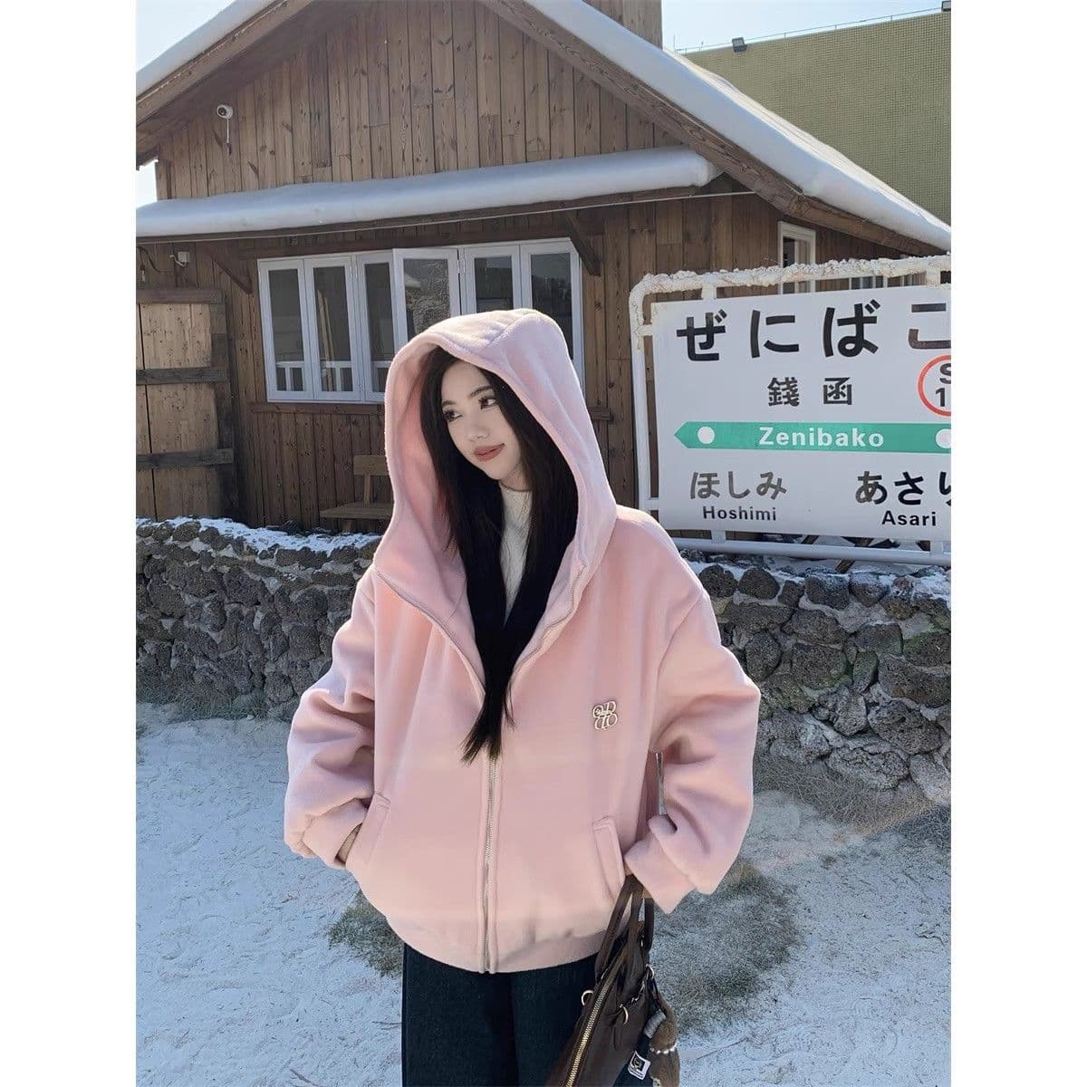 핑크색 후드 여성 가을 겨울철 새로운 폭발 한 부서 고유 한 아름다운 자이언트 잘 생긴 두꺼운 모피 재킷 상세 이미지 4