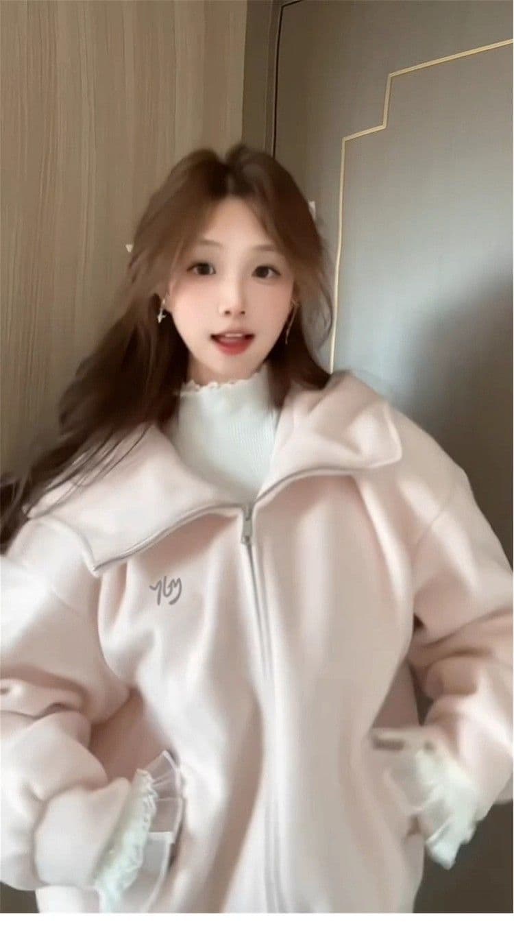 모직 여성 코트 핑크색 작은 키 루즈핏 슬림해 보이는 고급 센스 후드 지퍼 오픈 가디건 맨위 상세 이미지 3