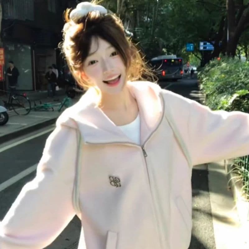 핑크색 자이언트 잘 생긴 터틀넥 후드 모직 여성 코트 가을 겨울 올해 인기 새로운 아름다운 오픈 가디건 이미지 4