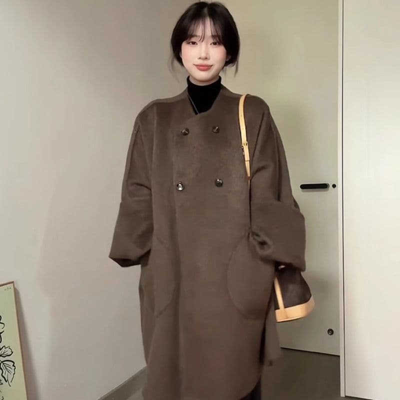가을 겨울 레트로 양면 외투 여성 코트 2026 새로운 작은 키 품격 보온 고급 센스 맨위 이미지 2