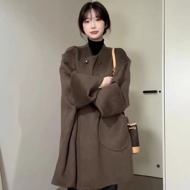 가을 겨울 레트로 양면 외투 여성 코트 2026 새로운 작은 키 품격 보온 고급 센스 맨위 이미지 4