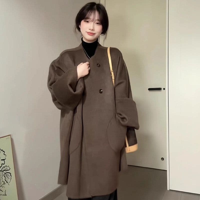 가을 겨울 레트로 양면 외투 여성 코트 2026 새로운 작은 키 품격 보온 고급 센스 맨위