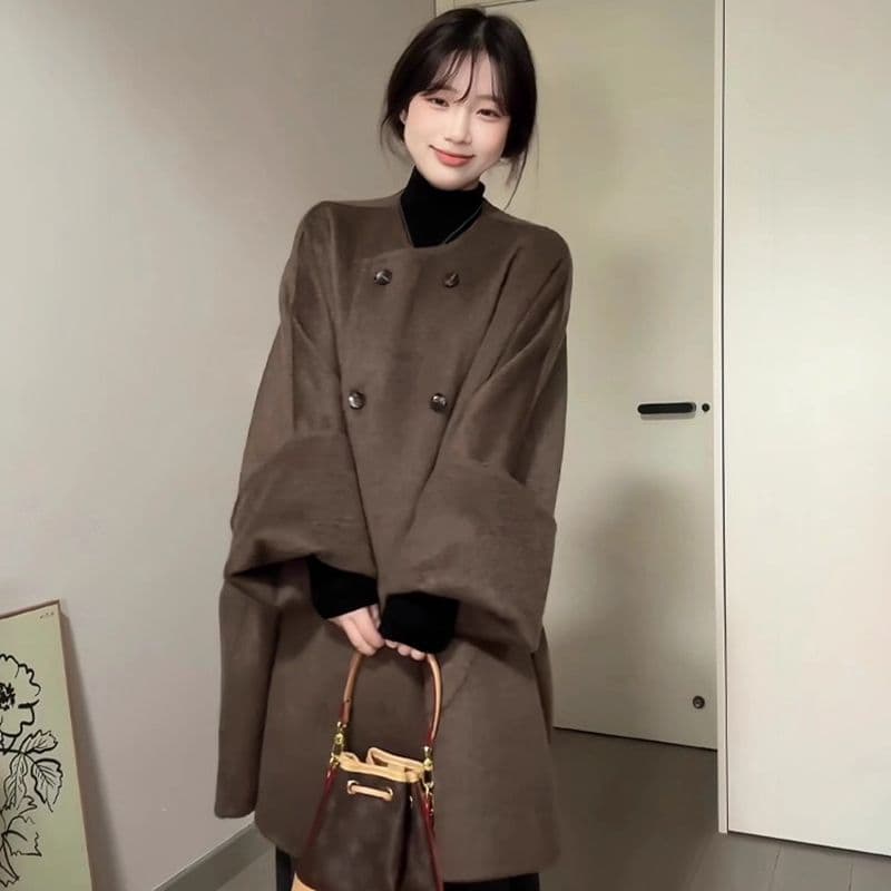 가을 겨울 레트로 양면 외투 여성 코트 2026 새로운 작은 키 품격 보온 고급 센스 맨위 이미지 3