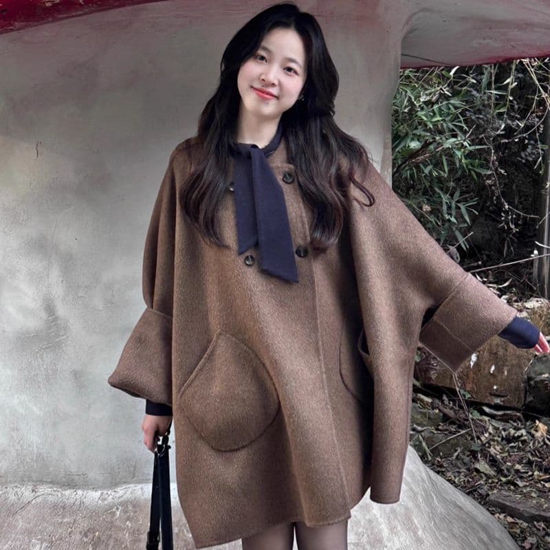 아름다움 라드. 브라운 양면 모직 코트 여성 26 가을 새로운 작은 키 고급 센스 중간 길이 모직 외투