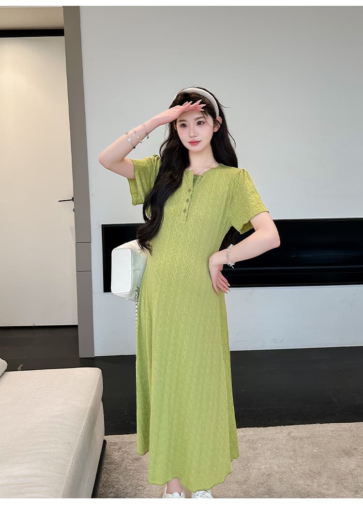임산부 여름 설치 드레스 녹색 드레스 새로운 루즈핏 한국 스타일 빅 사이즈 여름 중간 길이 치마 상세 이미지 19