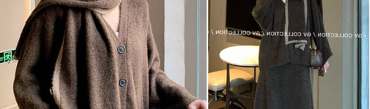 임산부 세트 2026 새로운 패션 오픈 가디건 나가라. 반신 스커트 목도리 숄 세 조각 세트 상세 이미지 6