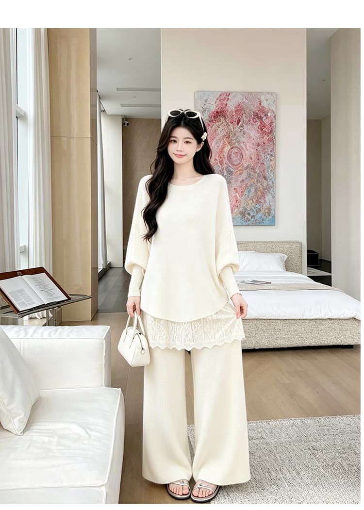 출산 착용 가을 겨울 의류 신제품 세트 느긋한 캐주얼 세트 니트 스웨터 스웨터 바지 투피스 세트 상세 이미지 18