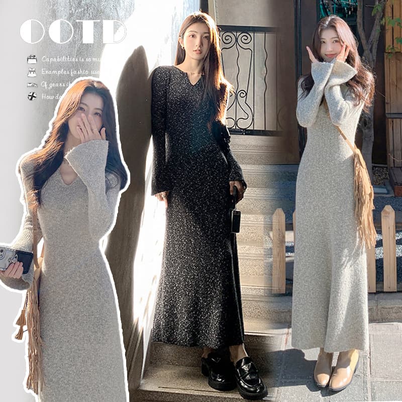 임산부 가을 의상 고급 디자인 프랑스식 차 휴식 롱 스커트 몸매 가꾸기 다용도 드레스 복장 이미지 2