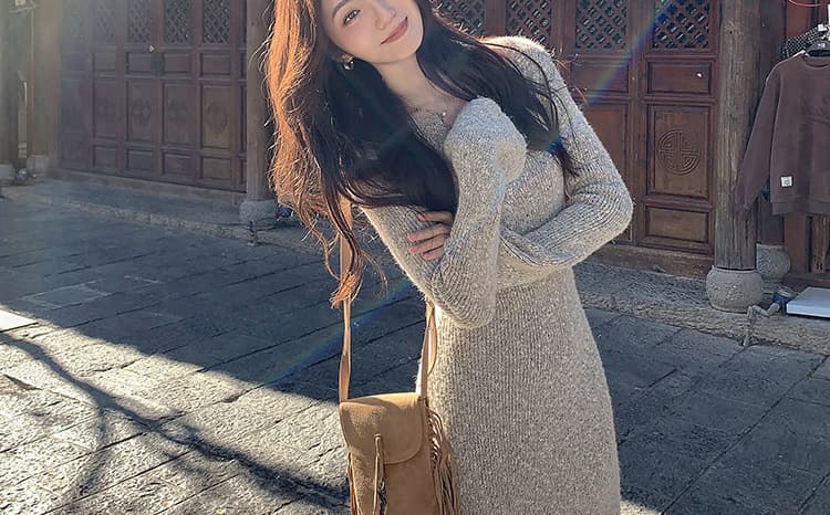 임산부 가을 의상 고급 디자인 프랑스식 차 휴식 롱 스커트 몸매 가꾸기 다용도 드레스 복장 상세 이미지 51