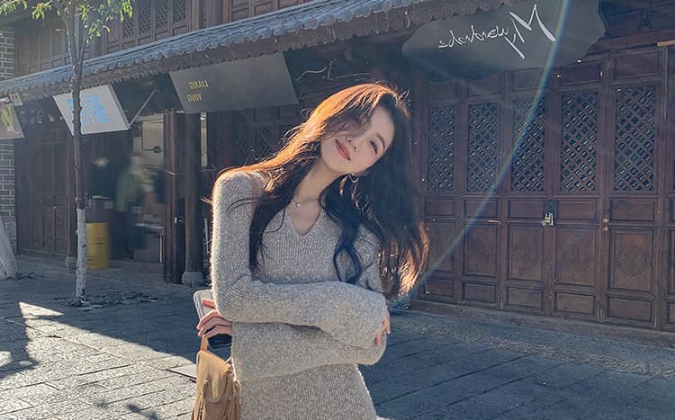 임산부 가을 겨울 의류 고급 디자인 프랑스식 차 휴식 롱 스커트 몸매 가꾸기 다용도 드레스 복장 상세 이미지 44