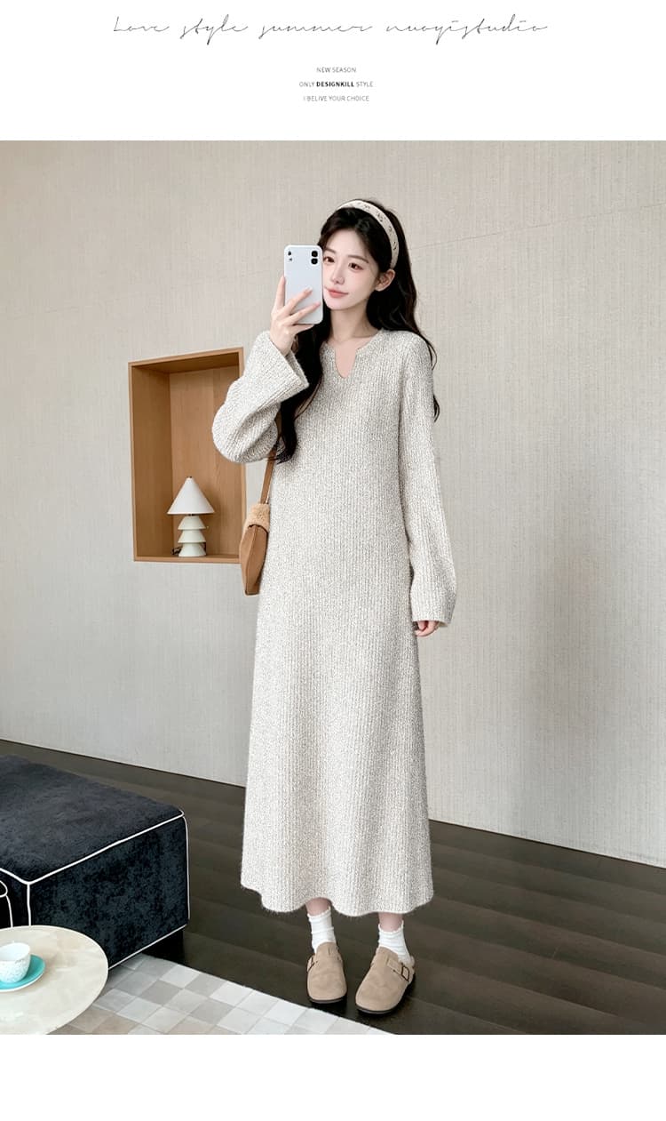 임산부 가을 겨울 의류 고급 디자인 프랑스식 차 휴식 롱 스커트 몸매 가꾸기 다용도 드레스 복장 상세 이미지 14
