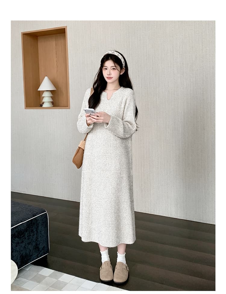 임산부 가을 겨울 의류 고급 디자인 프랑스식 차 휴식 롱 스커트 몸매 가꾸기 다용도 드레스 복장 상세 이미지 15