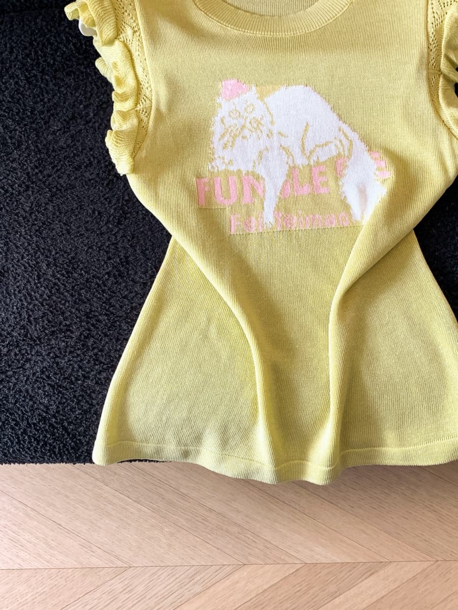 한 부서 달콤함 연령 감소 고양이 자카드 니트 티셔츠 여성 여름 새로운 프릴 홀로우 아웃 민소매 루즈핏 맨위 상세 이미지 4