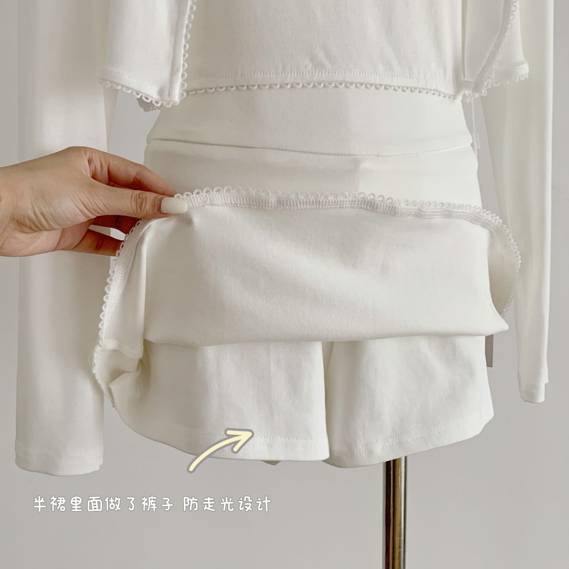 만약 언어 맞춤 화이트 여성 빛 산소 센스 순수한 욕망 품격 미니멀리즘 몸매 가꾸기 슬림해 보이는 a1o 레이스 조각 라이 경기 서울 세트 상세 이미지 6