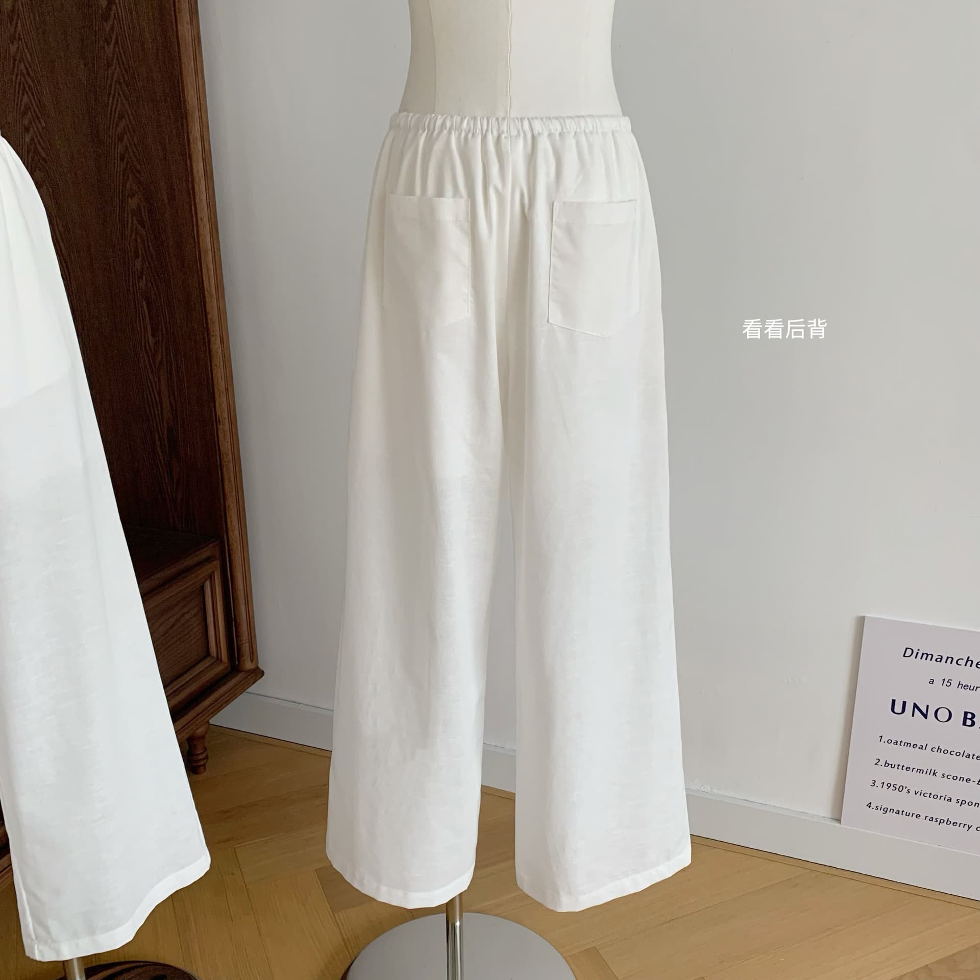 yolo shop 주간 실크 아마 공기 센스 루즈핏 캐주얼 바지 얇은 여름 느슨함 느긋한 바람 화이트 스트레이트 긴 바지 상세 이미지 8