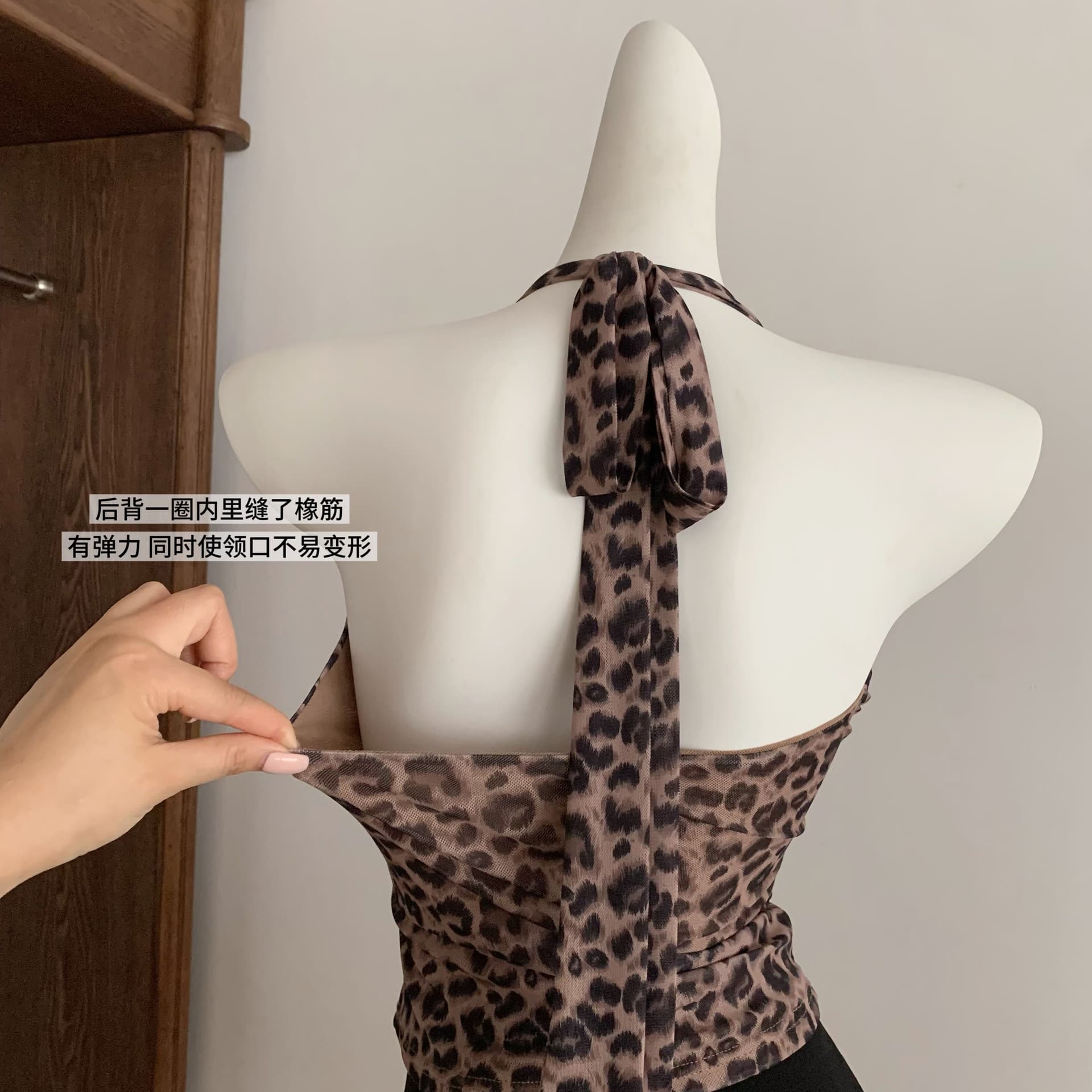 fart shop 달콤한 차가운 레오파드 무늬 높음 폭탄 망사 프린트 행침 목 V넥 조끼 여성 봄 여름 허리 수축 맨위 상세 이미지 16