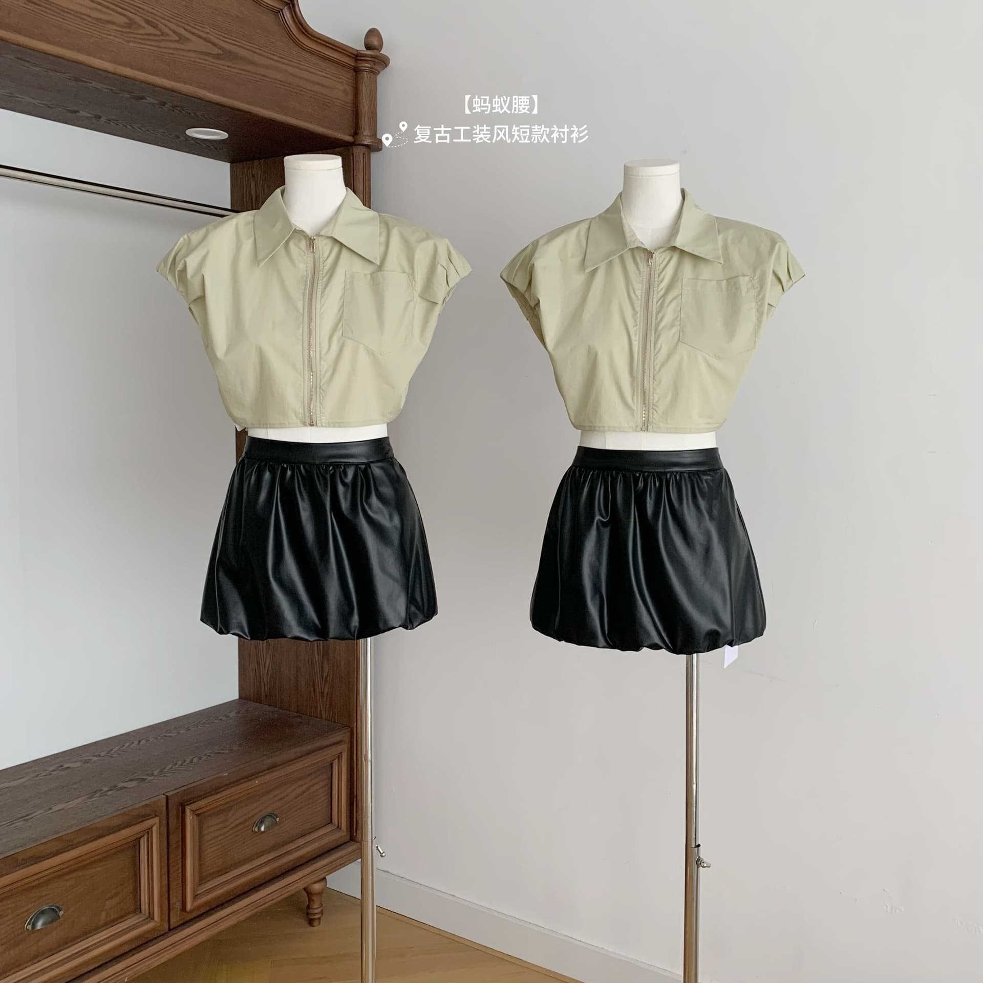 cher 챠오어 개미 허리 레트로 워크웨어 바람 쇼트 스타일 여성 셔츠 여름 캐주얼 거품 소매 재킷 맨위 상세 이미지 2