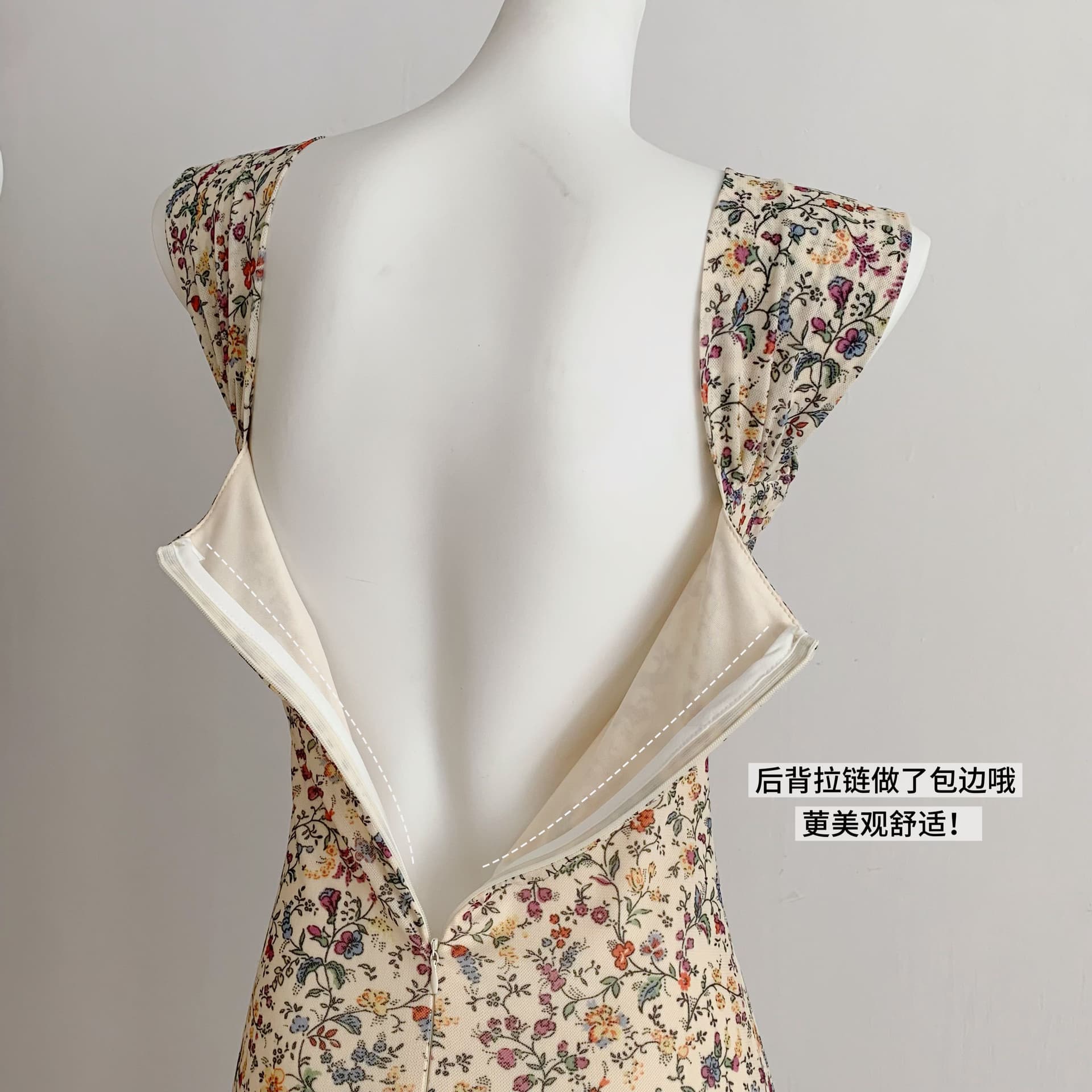 sya 크 사이 작은 웨스트 프랑스식 작은 꽃무늬 여성 드레스 여름 신축성 광장 칼라 허리 수축 길다 쇼트 스타일 슬립 드레스 머리카락 서클 상세 이미지 5