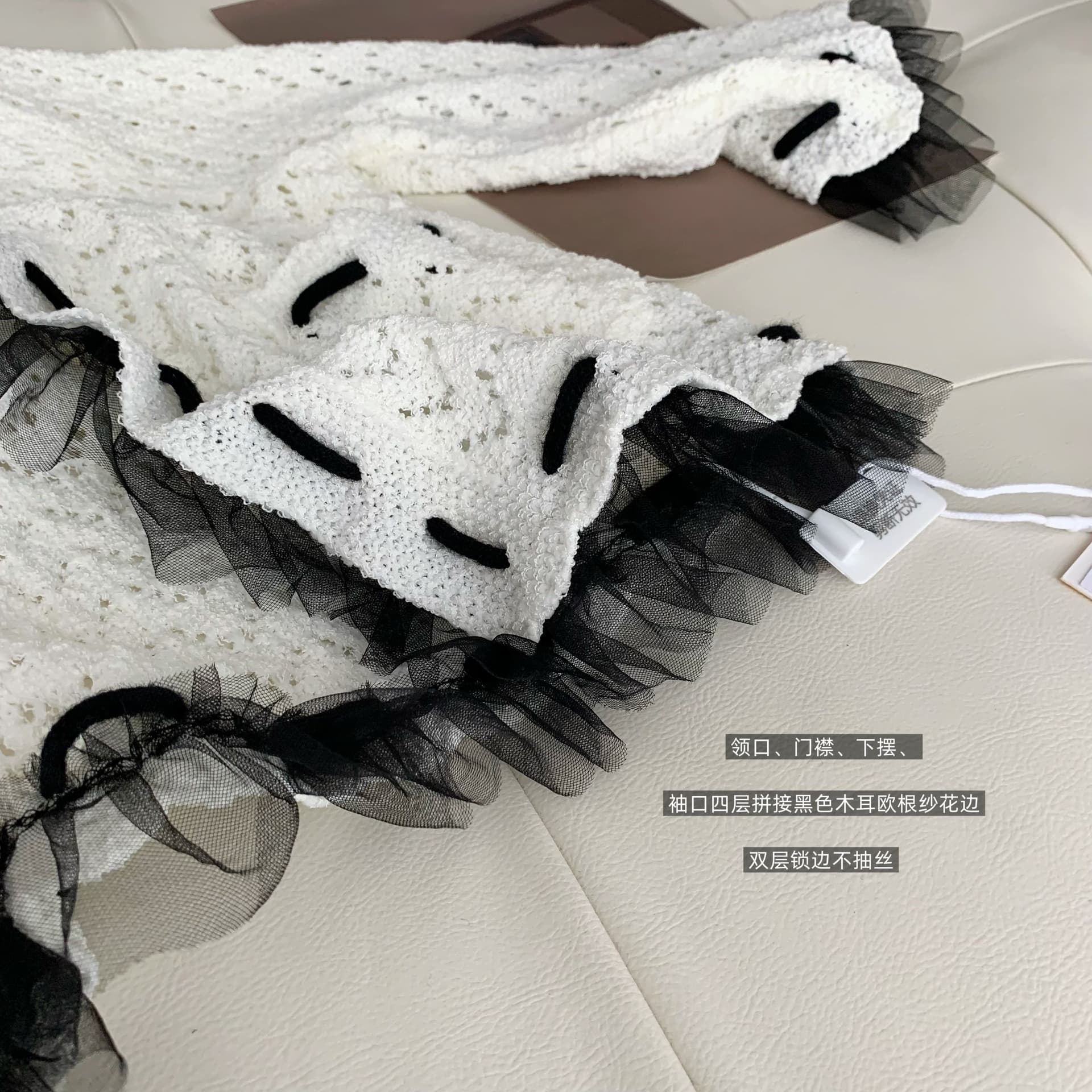 마이크로 달콤한 파리 주간 쉬폰 패치워크 중년 니트 샤오시엔 7부 소매 짧은 오픈 가디건 나가라. 아니요 명중 셔츠 상세 이미지 13