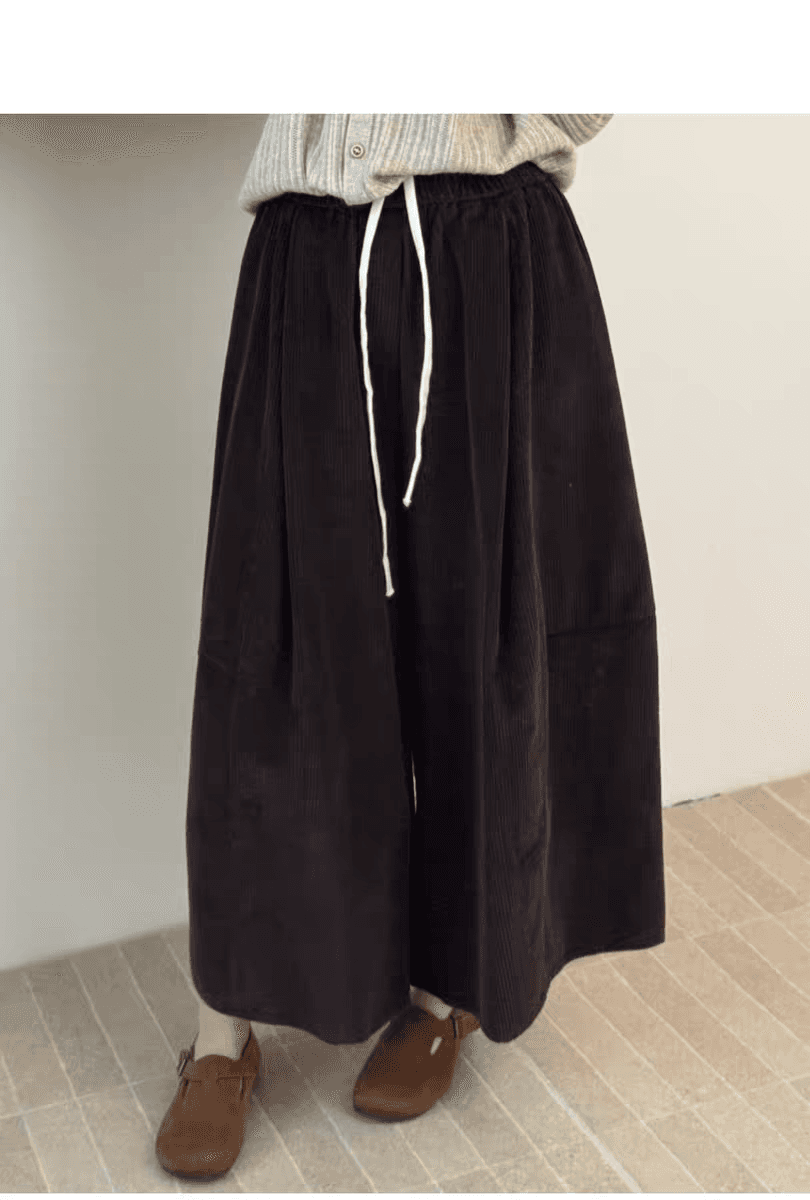 한 부서 미니멀리즘 밴딩 하이웨이스트 대 다리 바지 코듀로이 배기 바지 여성 레트로 다용도 넓은 다리 8 점 바지 풍선 바지 상세 이미지 9