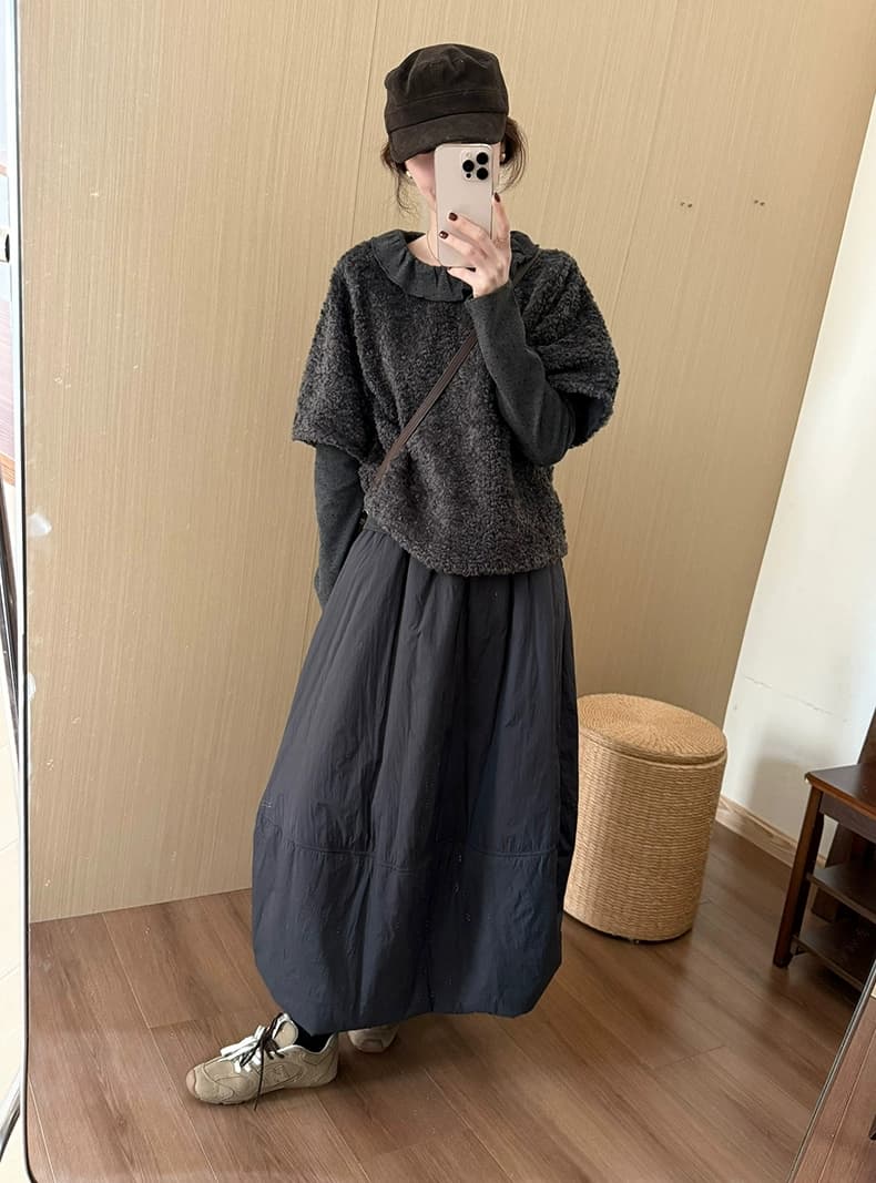 연령 감소 솜을 넣은 꽃밭 치마 2025 겨울 새로운 한국 스타일 보온 미니멀리즘 바람 다용도 반신 스커트 상세 이미지 27