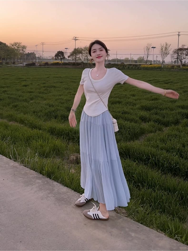 숙녀 바람 품격 작은 청신 쉬폰 반 스커트 2026 여름 새로운 한국 스타일 다용도 연령 감소 반신 우산 치마 상세 이미지 3