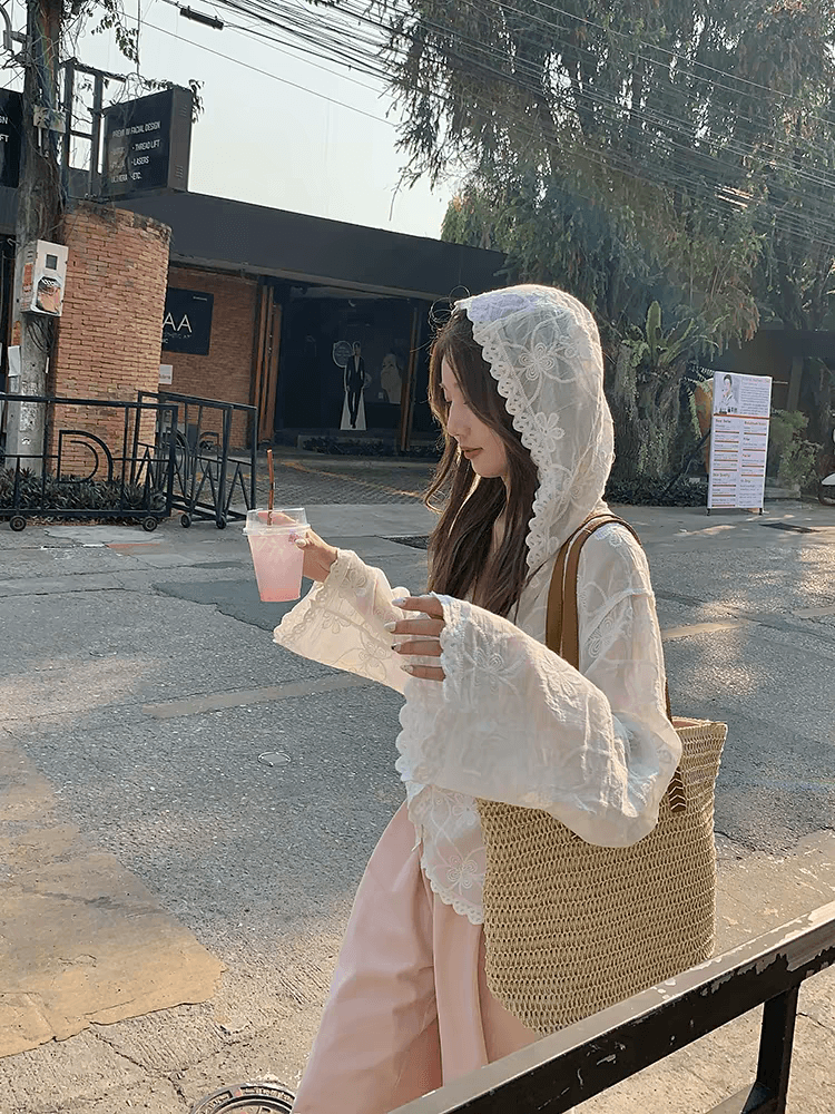 한 부서 무거운 작업 레이스 자수 후드 자외선 차단 여성 셔츠 여름 얇은 스타일 루즈핏 통기성 에어컨 셔츠 맨위 블라우스 상세 이미지 15