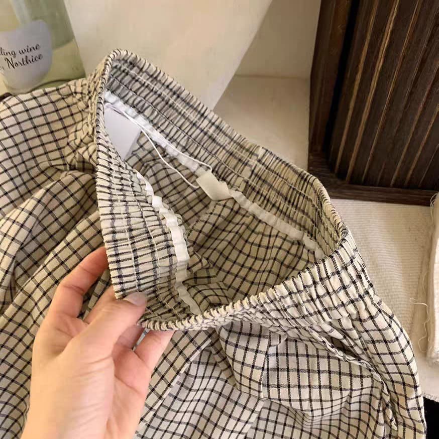 자이언트 숨기기 고기 새로운 다용도 레이스 와이드 레그 팬츠 여름 새로운 긴 바지 일본식 슬림해 보이는 체크무늬 캐주얼 바지 여성 이미지 5