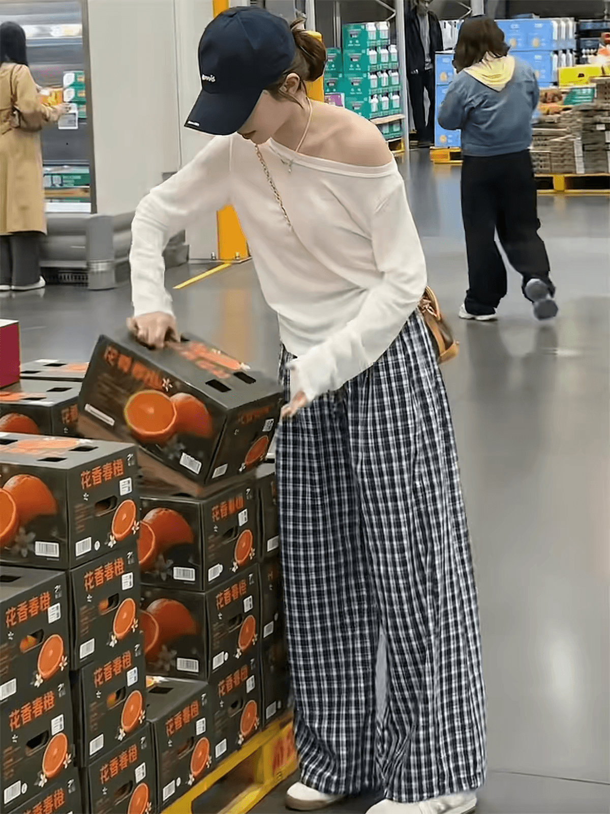 문예 레트로 체크무늬 펌프 로프 수 있습니다. 조거 둘 착용 스트레이트 와이드 레깅스 바지 바닥 청소 캐주얼 바지 상세 이미지 8