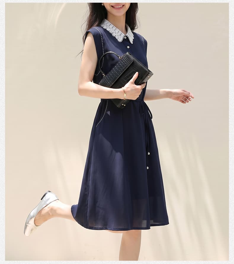 제한 가격 12+ 작은 동영상 고급 센스 슬림해 보이는 폴로 칼라 드레스 여름 새로운 연령 감소 허리 수축 품격 치마 상세 이미지 8
