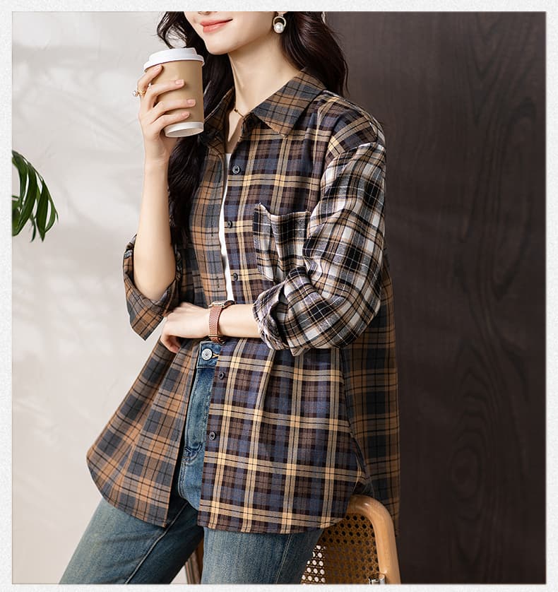 제한 가격 12+ 작은 동영상 체크무늬 셔츠 맨위 여성 긴 소매 캐주얼 다용도 루즈핏 재킷 블라우스 상세 이미지 7
