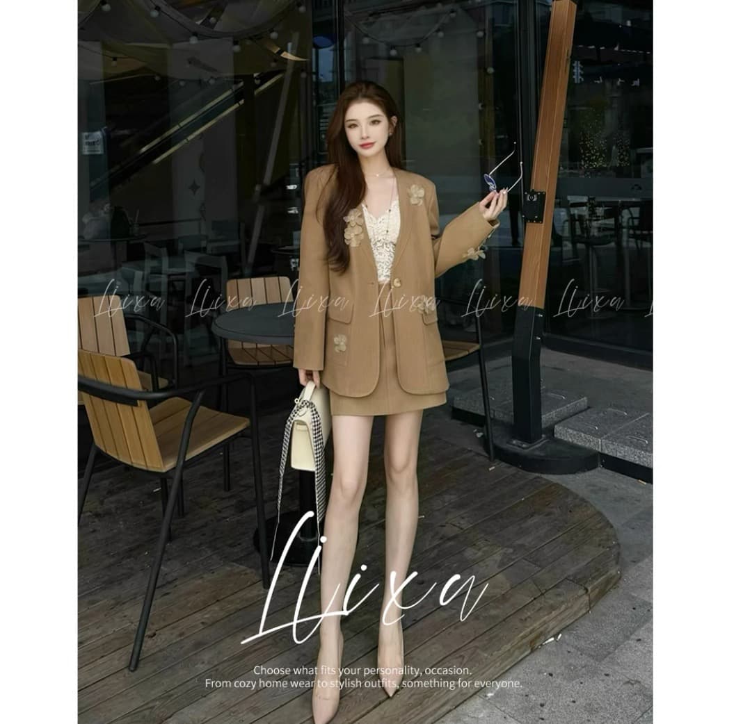 liixu 호박색 깃발 색상 시스템 고급 센스 캐주얼 정장 세트 3 차원 꽃 정장 재킷 x53tzy6017 상세 이미지 2