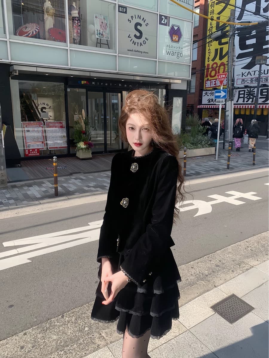 먹는다. 녹색 접시 블랙 골드 3.0 신제품 95 접기 레트로 벨벳 골드 선 자수 가을 품격 재킷 상세 이미지 7