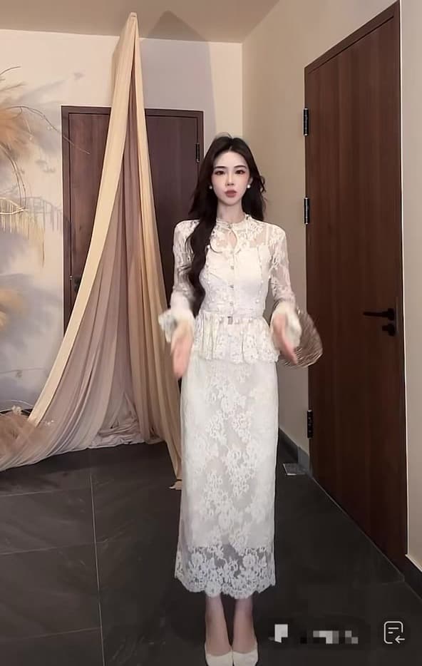무쯔리 목자이 ~ 중 리 밝은 달 응축수 서리 이른 가을 우아함 몸매 가꾸기 레이스 세트 긴팔 허리 수축 스트레이트 반신 스커트 이미지 5