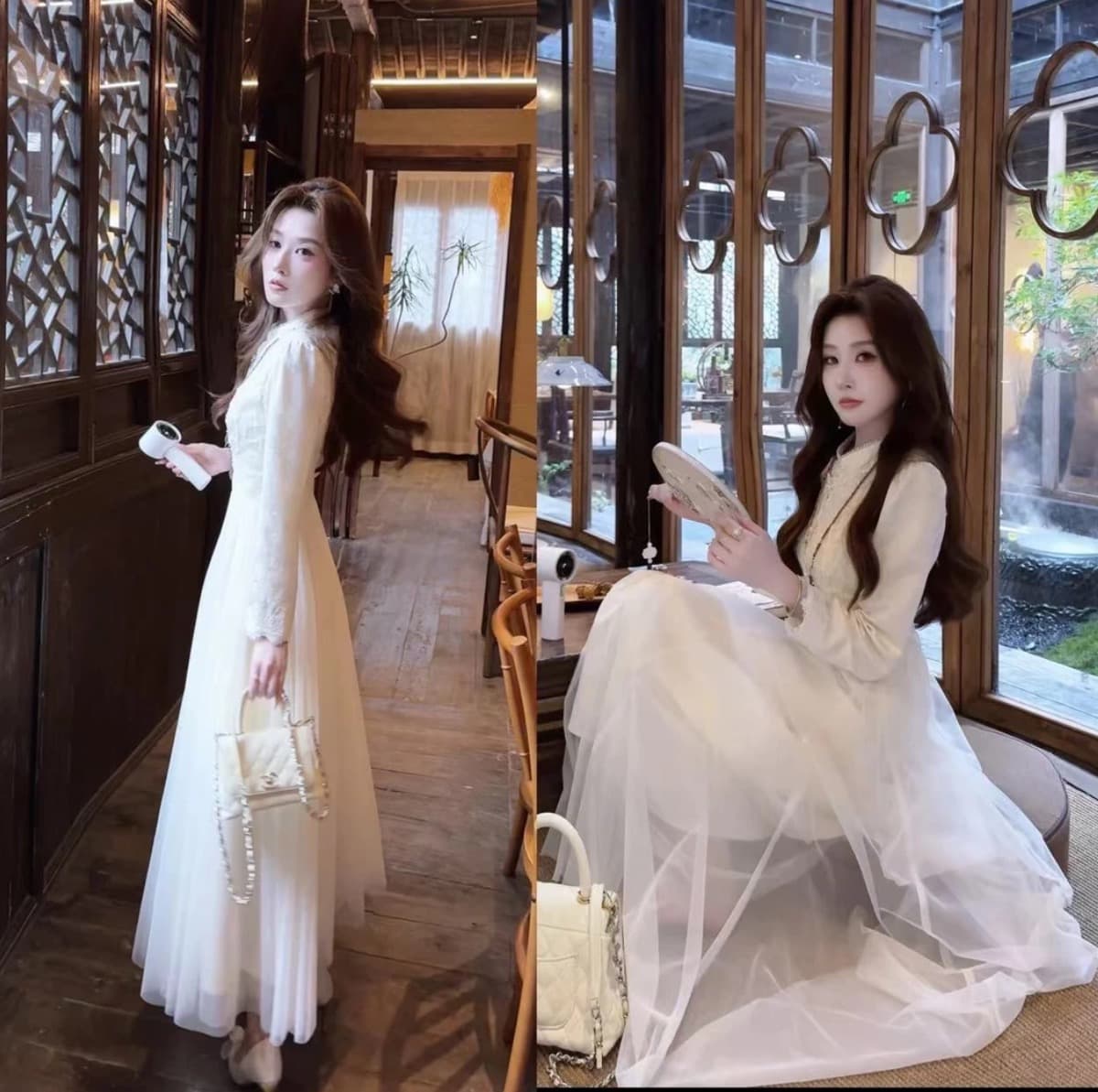 찌르기 Sansheng 제 3 세계 화이트 얕은 고전 치파오 드레스 요정 가스 오픈 가디건 세트 이미지 3