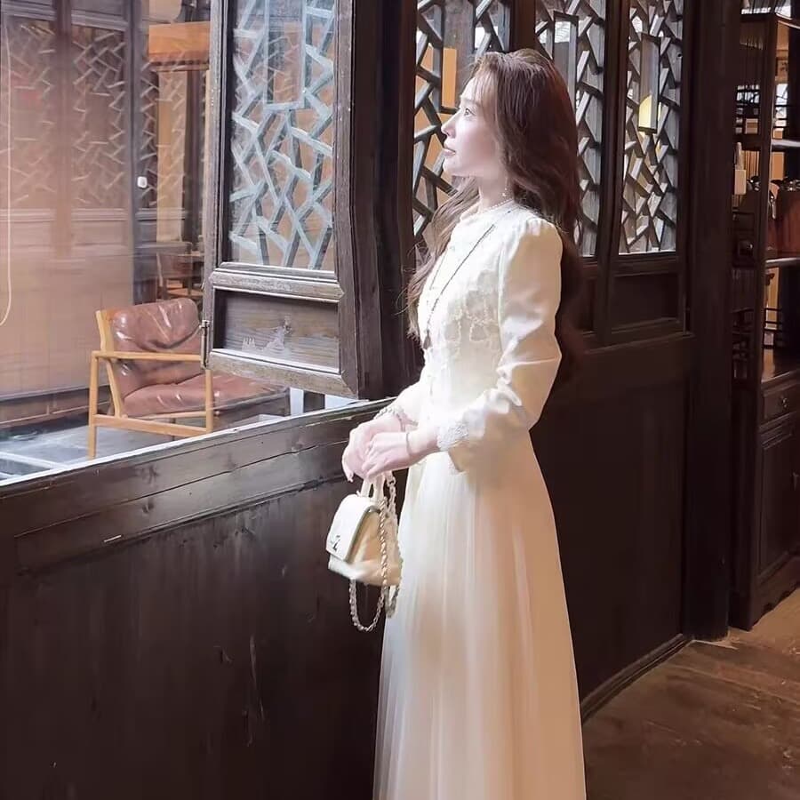 찌르기 Sansheng 제 3 세계 화이트 얕은 고전 치파오 드레스 요정 가스 오픈 가디건 세트 이미지 6