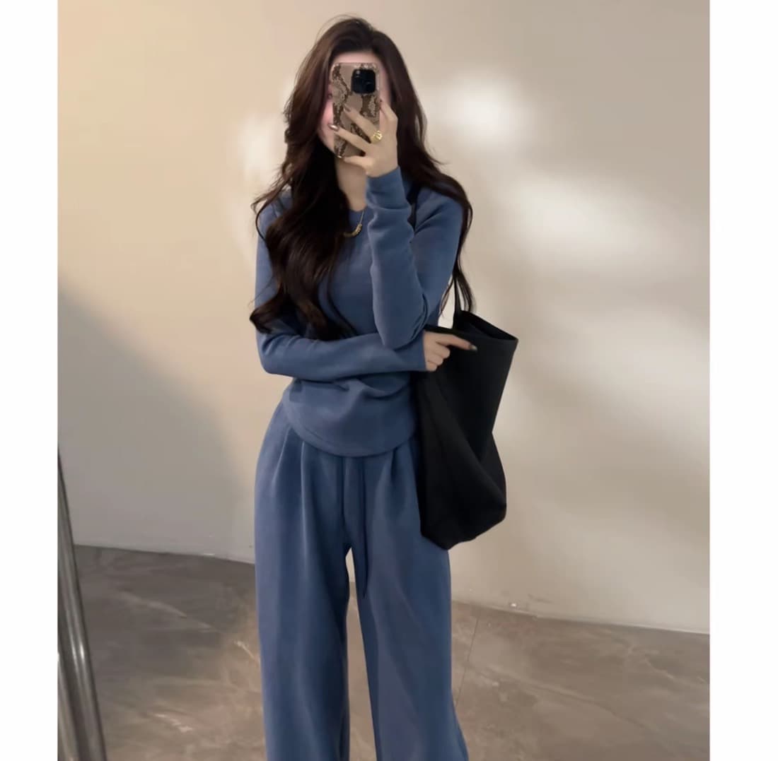 대 찌르기 겨울 새로운 느긋한 패션 양모 슬림해 보이는 출퇴근 다용도 미니멀리즘 캐주얼 세트 이미지 4