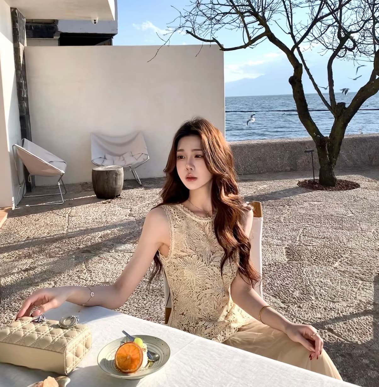 무쯔리 목자이 ~ 중 리 구름 객실 가을 실 이른 봄 분위기 센스 레이스 레이스 맨위 망사 반신 치마 세트 상세 이미지 2