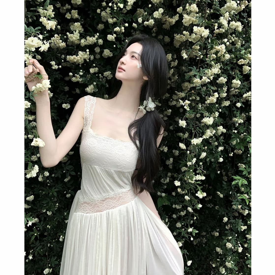 하나부터 순간 부드러운 바람 레이스 슬립 큰 진자 드레스 레이스업 허리 수축 슬림해 보이는 요정 치마 cy-s26090 상세 이미지 4