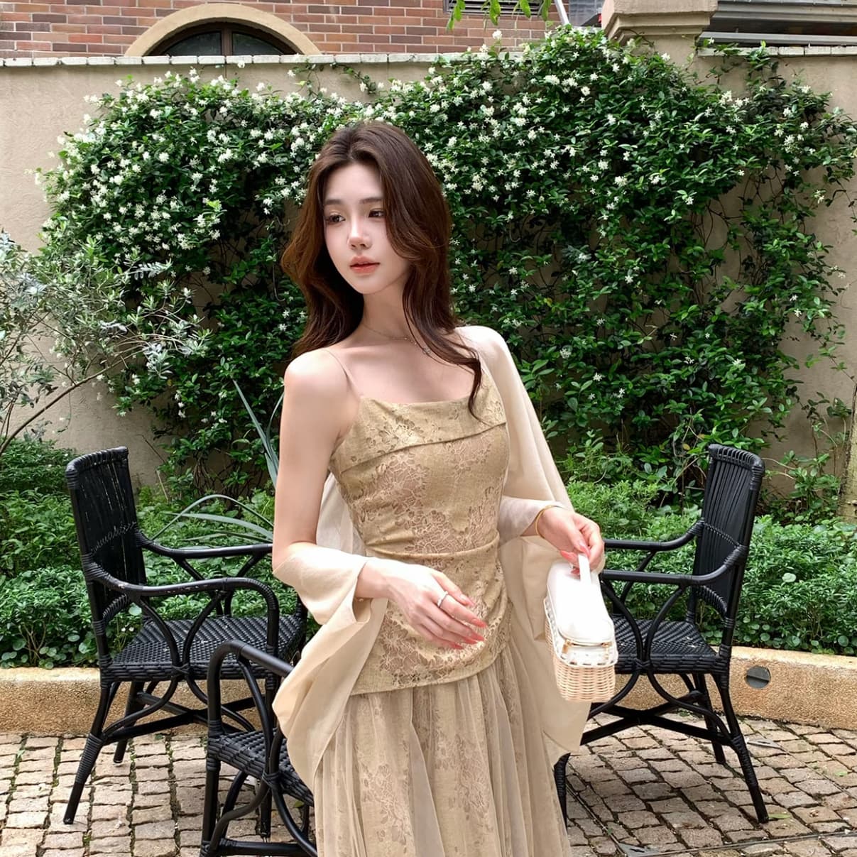 무쯔리 목자이 ~ 중 리 로터스 안개 그것 라임 감기 센스 홀로우 아웃 레이스 슬립 맨위 도루 센스 망사 반신 스커트 세트 상세 이미지 4