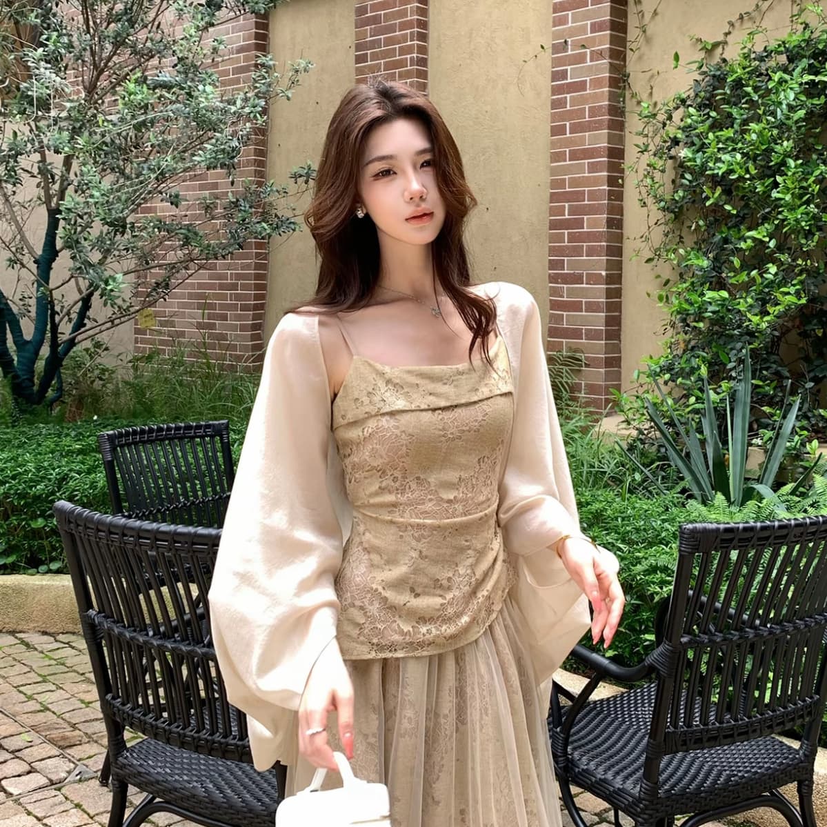 무쯔리 목자이 ~ 중 리 로터스 안개 그것 라임 감기 센스 홀로우 아웃 레이스 슬립 맨위 도루 센스 망사 반신 스커트 세트 상세 이미지 5