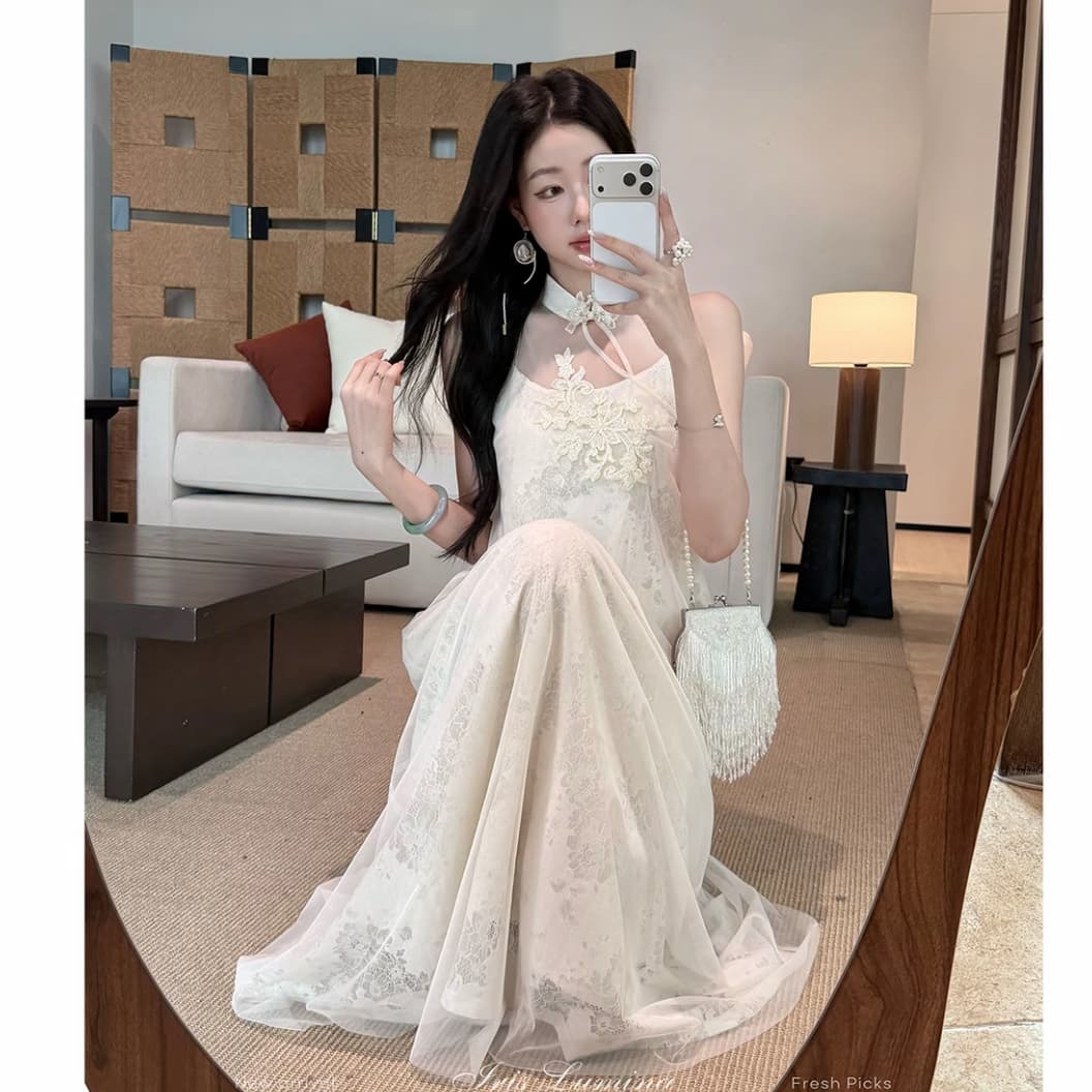 iris lumina 예약하기 어둡고 조용한 한 곡 화이트 도자기 새로운 중식 矜贵 드레스 패치 자수 치마 요정 가스 이미지 4