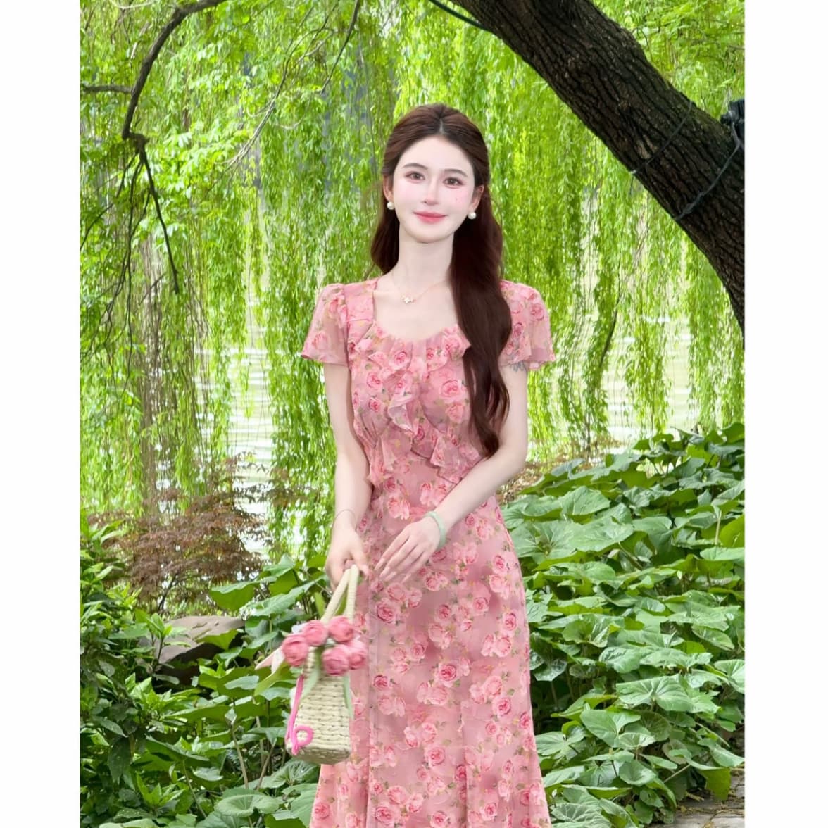 lili 리 리 가족 장미 속삭임 프랑스식 낭만주의 휴가 바람 프릴 인어 꼬리 드레스 상세 이미지 1
