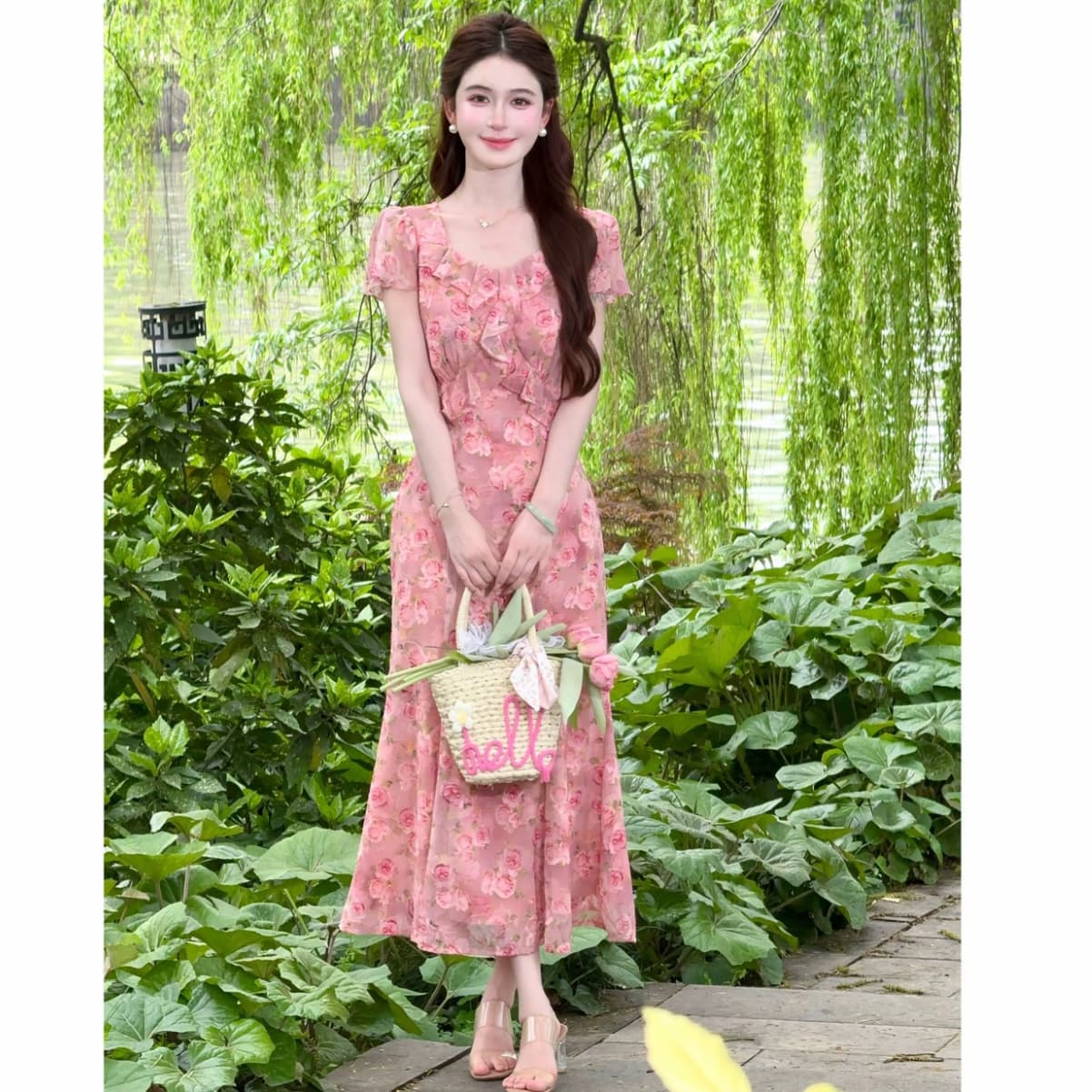lili 리 리 가족 장미 속삭임 프랑스식 낭만주의 휴가 바람 프릴 인어 꼬리 드레스 상세 이미지 3