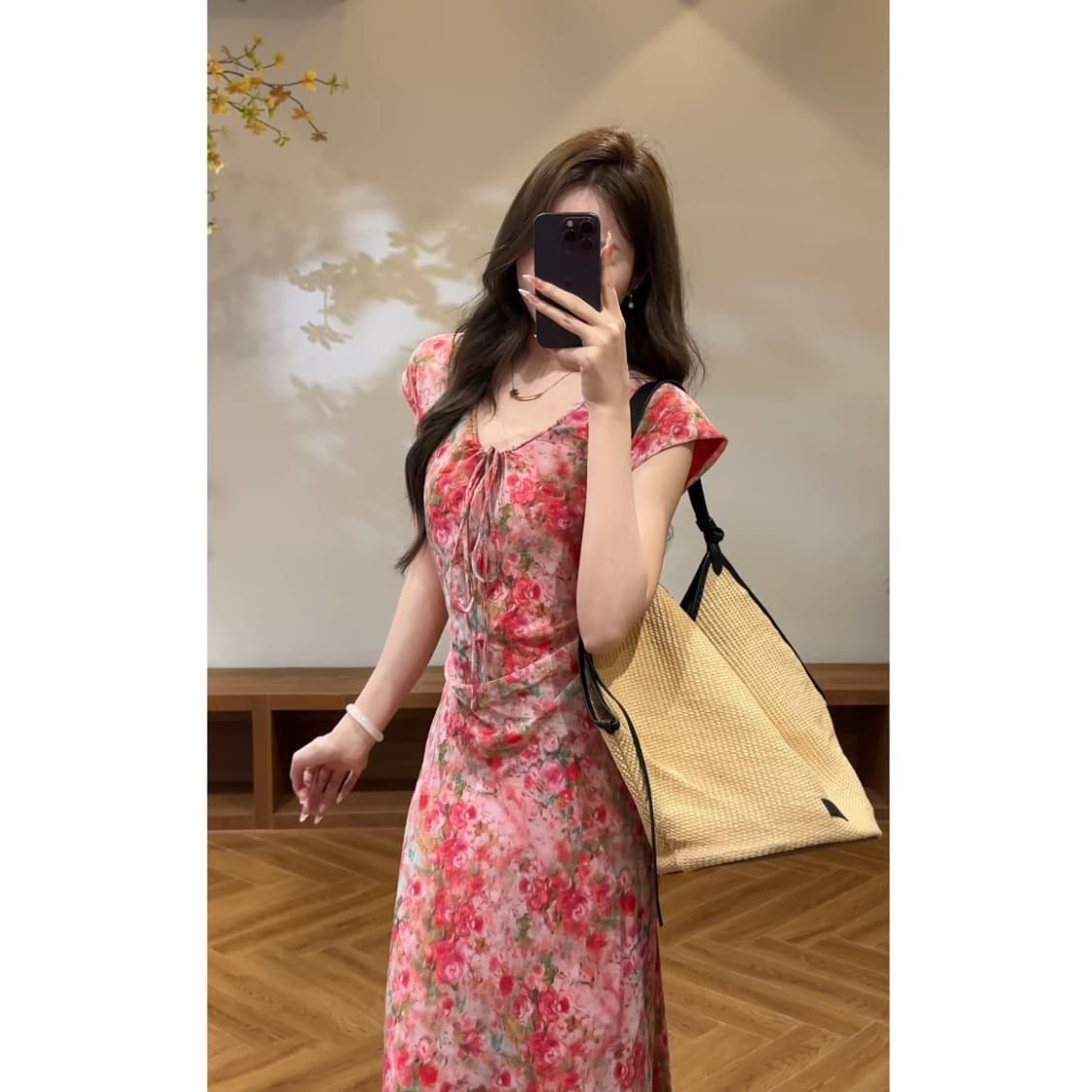 여섯 새로운 프랑스식 허리 수축 슬림해 보이는 꽃무늬 품격 여름 레트로 패션 드레스 롱 스커트 상세 이미지 1