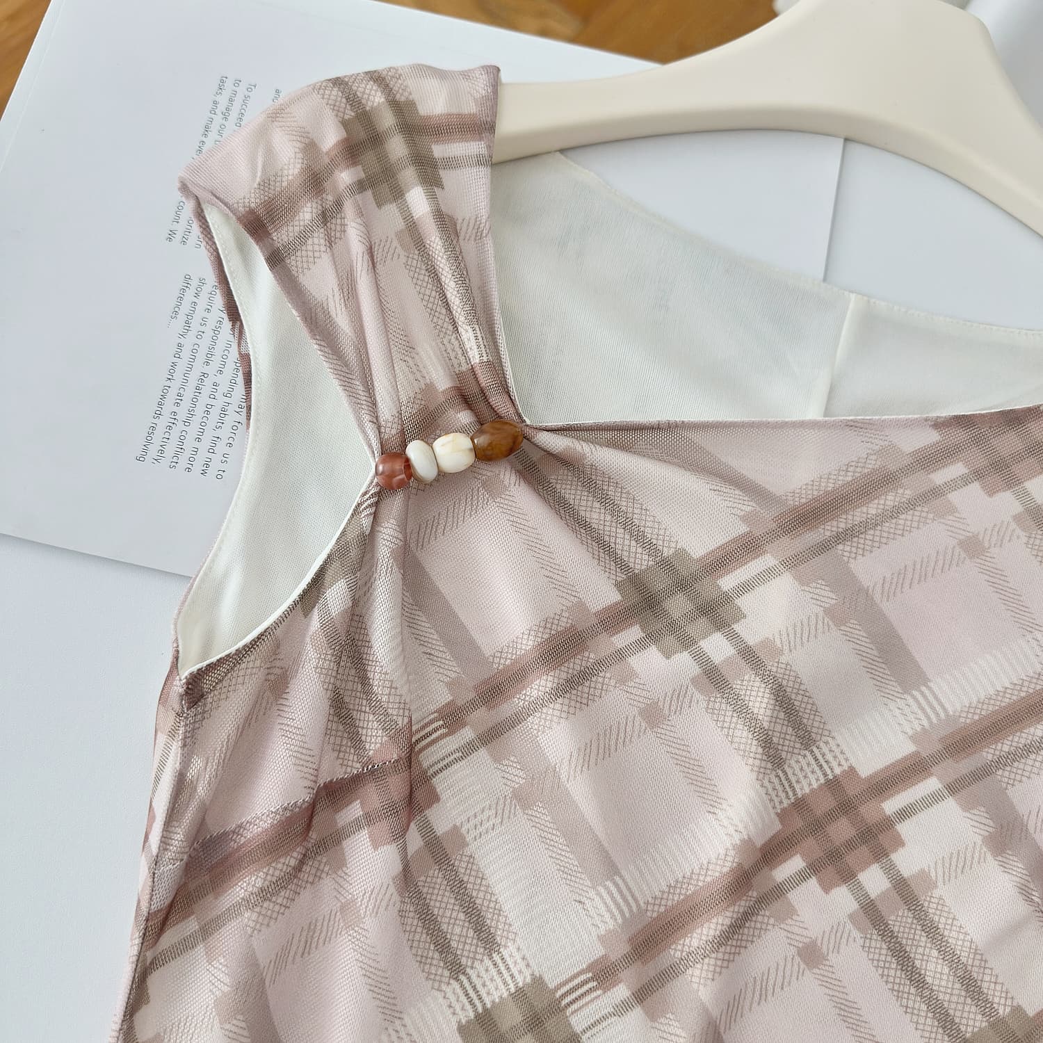 링 茜 거만한 와우 캐러멜 연애 편지 국풍 새로운 중식 프랑스식 허리 수축 슬림해 보이는 여름 체크무늬 치파오 여성 드레스 상세 이미지 11