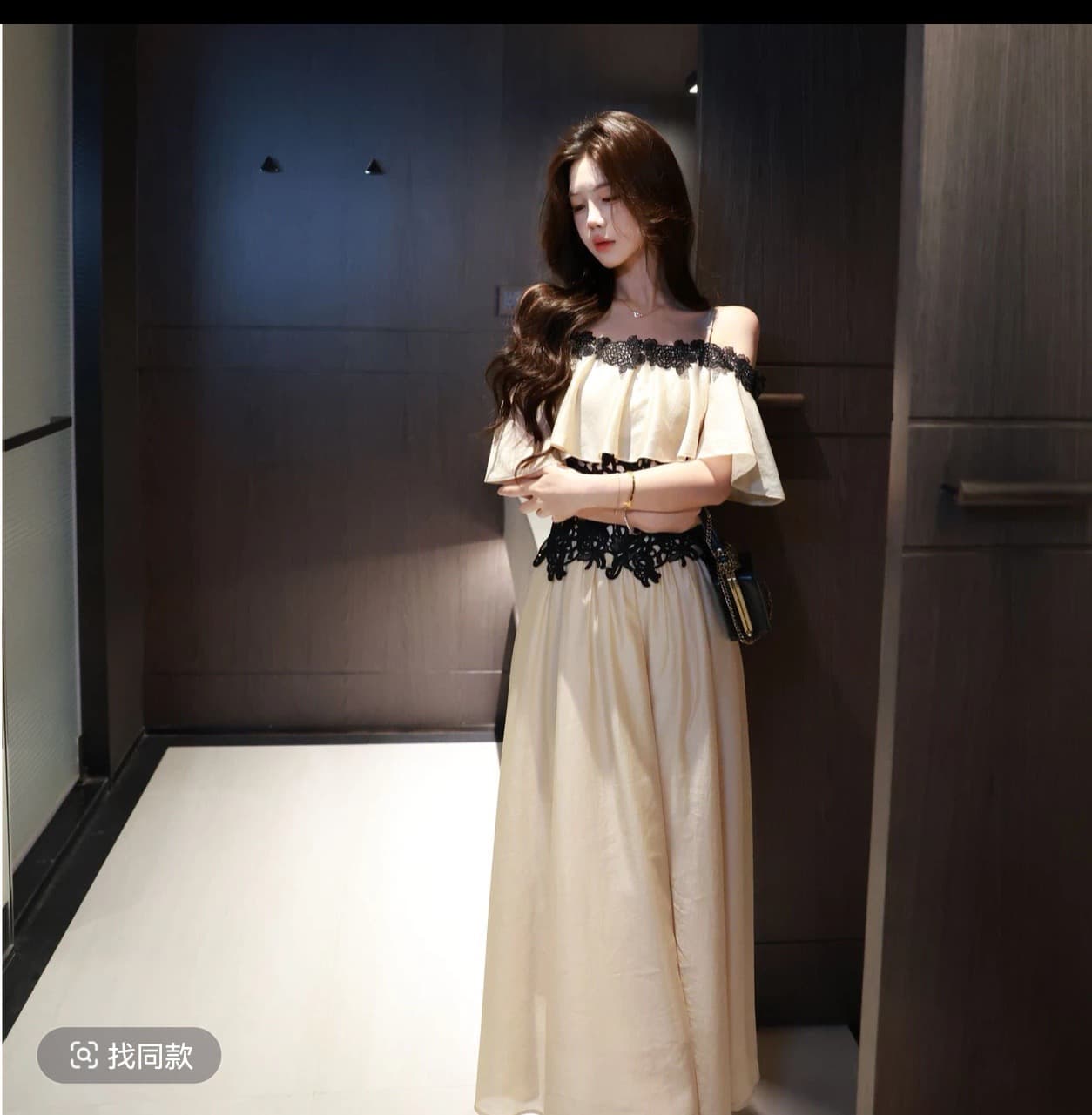 무쯔리 목자이 ~ 중 리 옛날 판화 빛 요리 한 디자인 센스 오프숄더 허리 수축 슬립 도루 센스 반신 치마 세트 상세 이미지 9